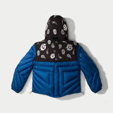 Paisley Print Puffer Down Jacket (Blu) - PUFFER JACKET
