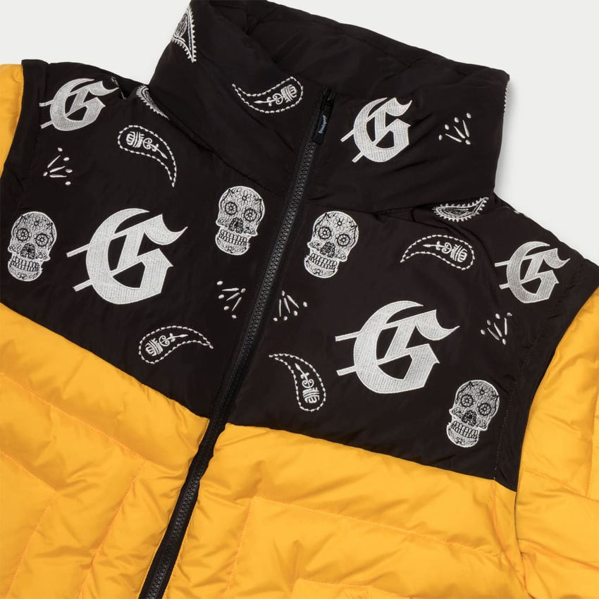 Paisley Print Puffer Down Jacket (Yellow) - PUFFER JACKET