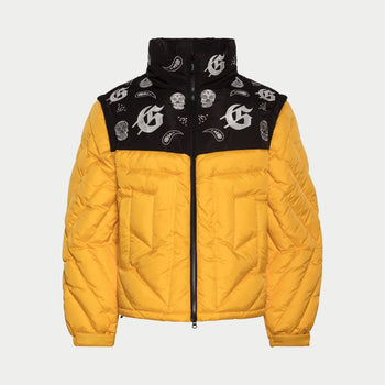 Paisley Print Puffer Down Jacket (Yellow) - PUFFER JACKET