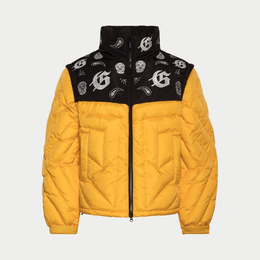 Paisley Print Puffer Down Jacket (Yellow) - PUFFER JACKET