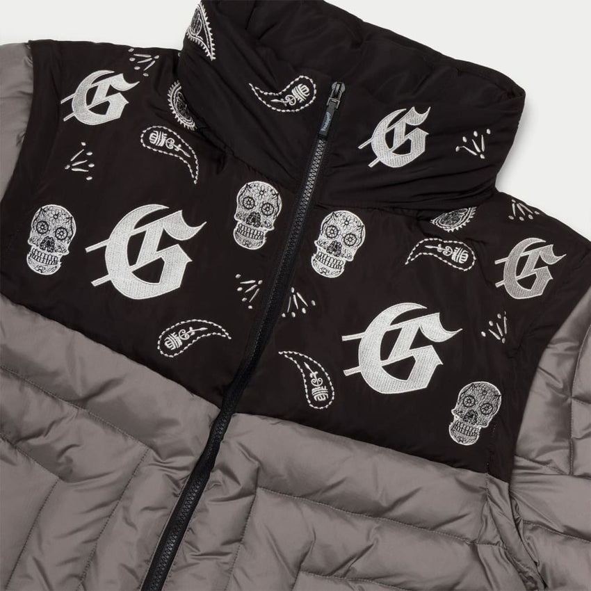 Paisley Print Puffer Down Jacket (Ash) - PUFFER JACKET