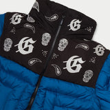 Paisley Print Puffer Down Jacket (Blu) - PUFFER JACKET