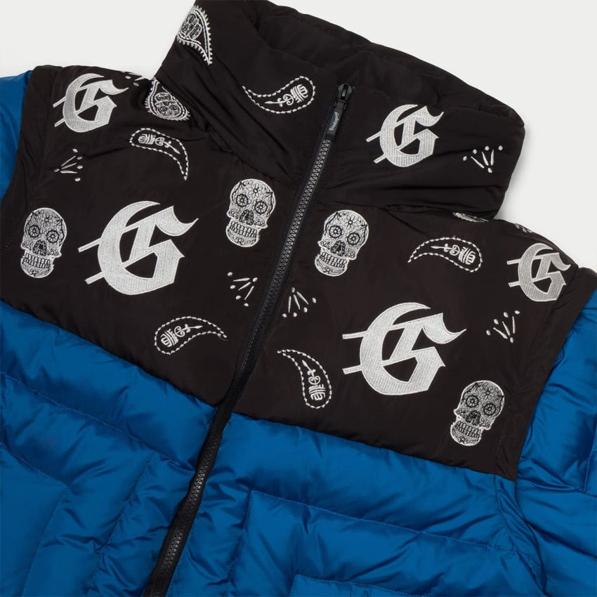 Paisley Print Puffer Down Jacket (Blu) - PUFFER JACKET