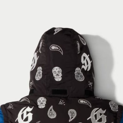 Paisley Print Puffer Down Jacket (Blu) - PUFFER JACKET