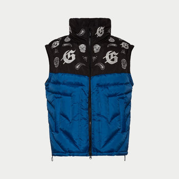 Paisley Print Puffer Down Jacket (Blu) - PUFFER JACKET