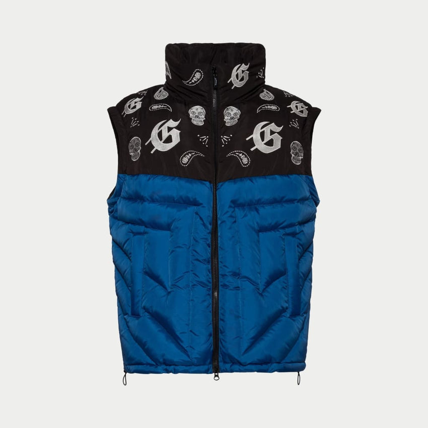 Paisley Print Puffer Down Jacket (Blu) - PUFFER JACKET